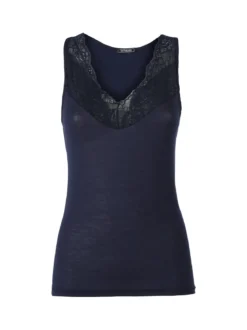 Intimami Top donna a spalla larga con scollo di pizzo - blu scuro