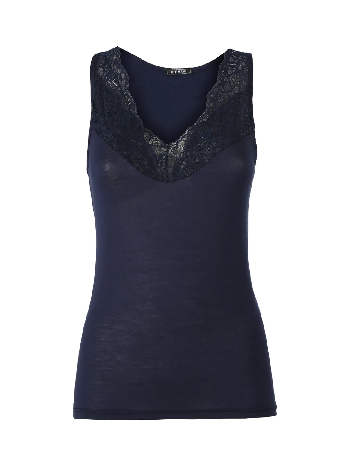 Intimami Top donna a spalla larga con scollo di pizzo - blu scuro