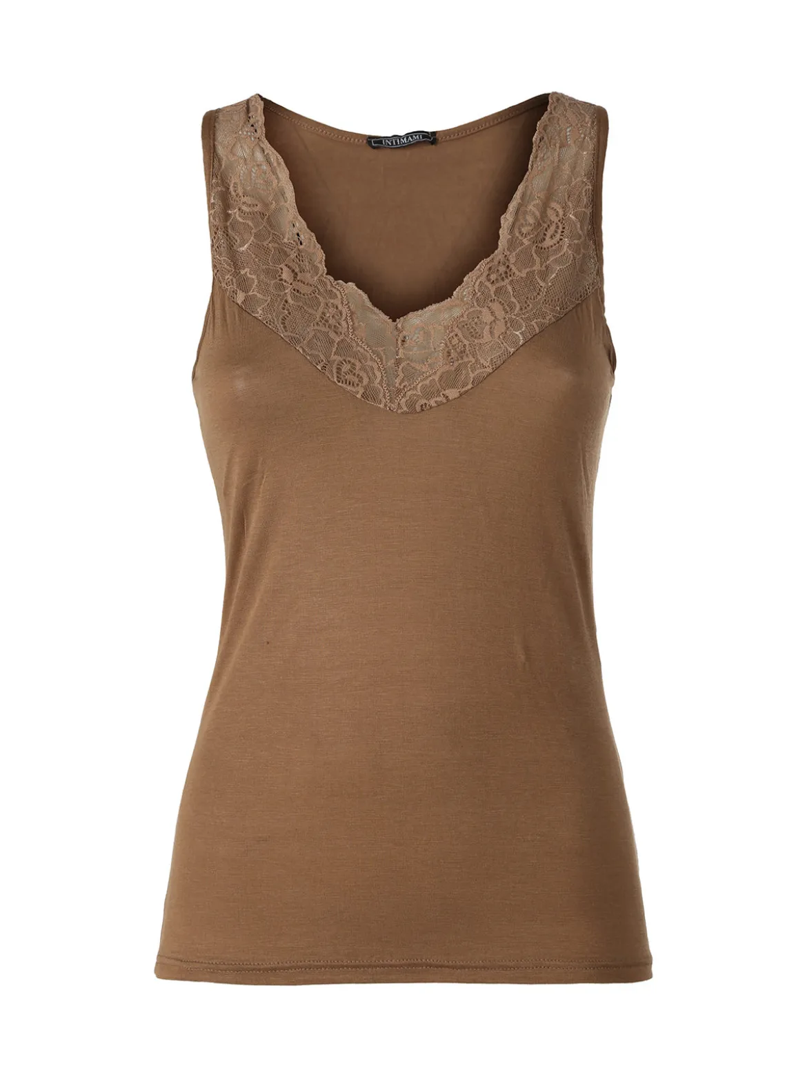 Intimami Top donna a spalla larga con scollo di pizzo - marrone