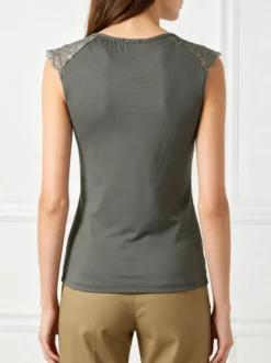 Intimami Top donna a spalla larga con scollo in pizzo - verde