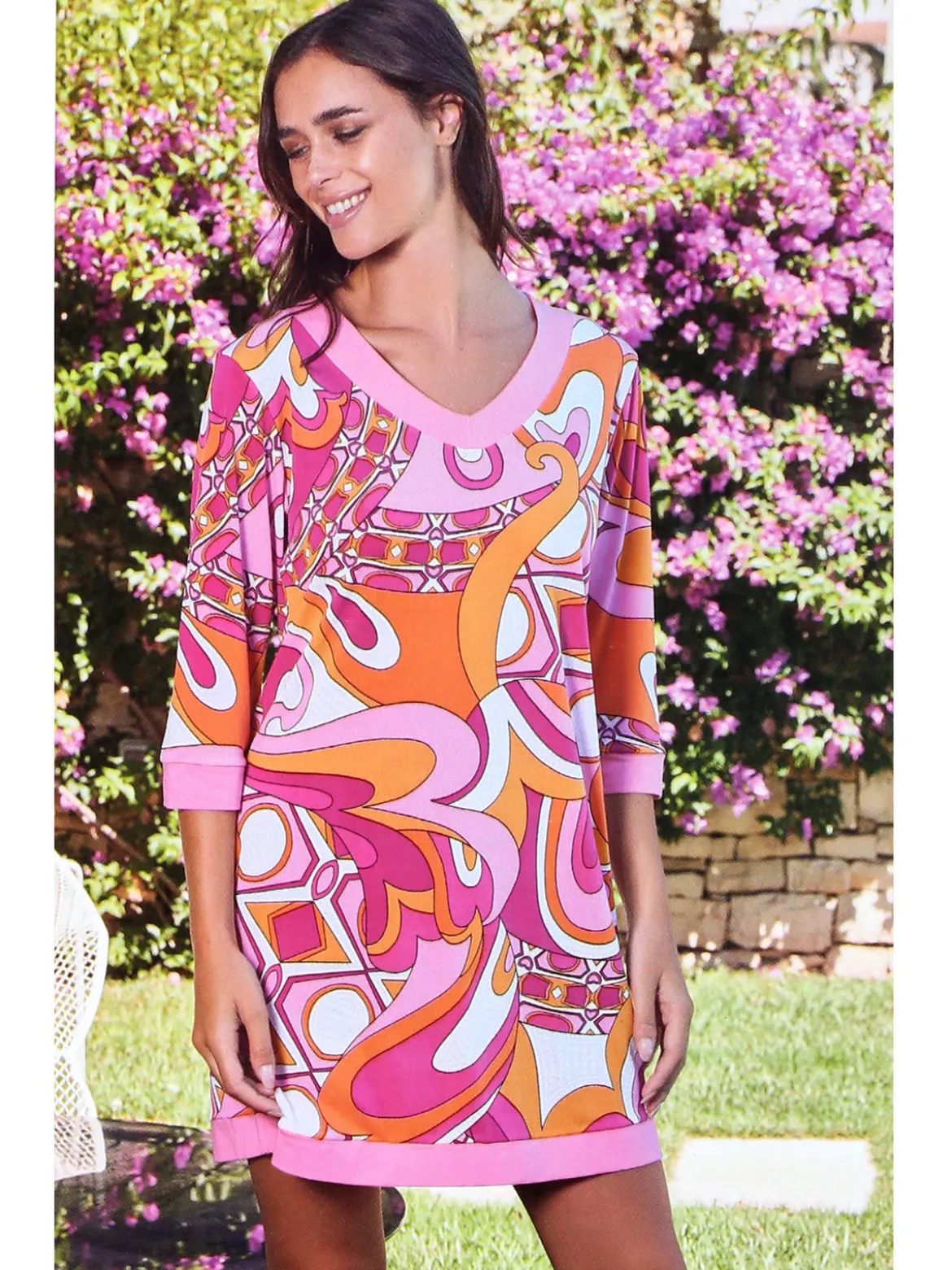 Intimami Vestitino donna con maniche a 3/4 e scollo a V