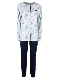 Irge Pigiama donna aperto in cotone interlock - blu