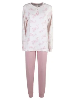 Irge Pigiama donna floreale in cotone interlock - rosa