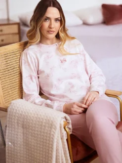 Irge Pigiama donna floreale in cotone interlock - rosa