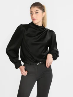 Jack Moda Blusa donna in raso con bottoni gioiello