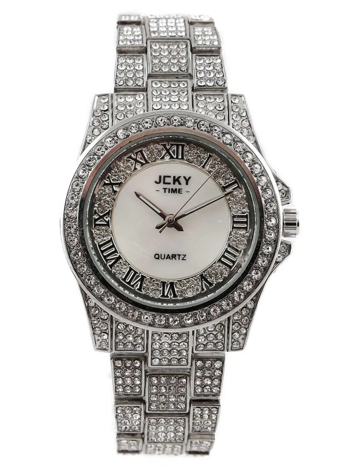 Jcky Orologio da polso con cinturino in acciaio e strass