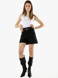 Jeans Louise Francoise Shorts donna a vita alta con inserti in pizzo e cintura - nero