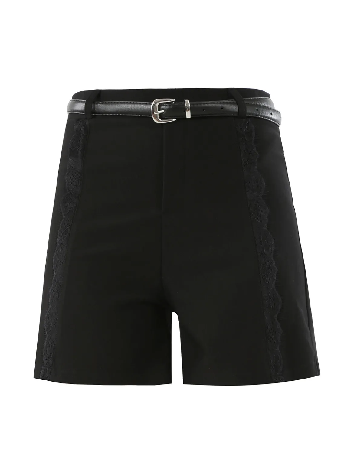 Jeans Louise Francoise Shorts donna a vita alta con inserti in pizzo e cintura - nero