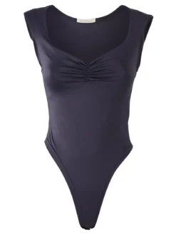 Jeans Louise Francoise Top body donna smanicato con scollo V arricciato - piombo