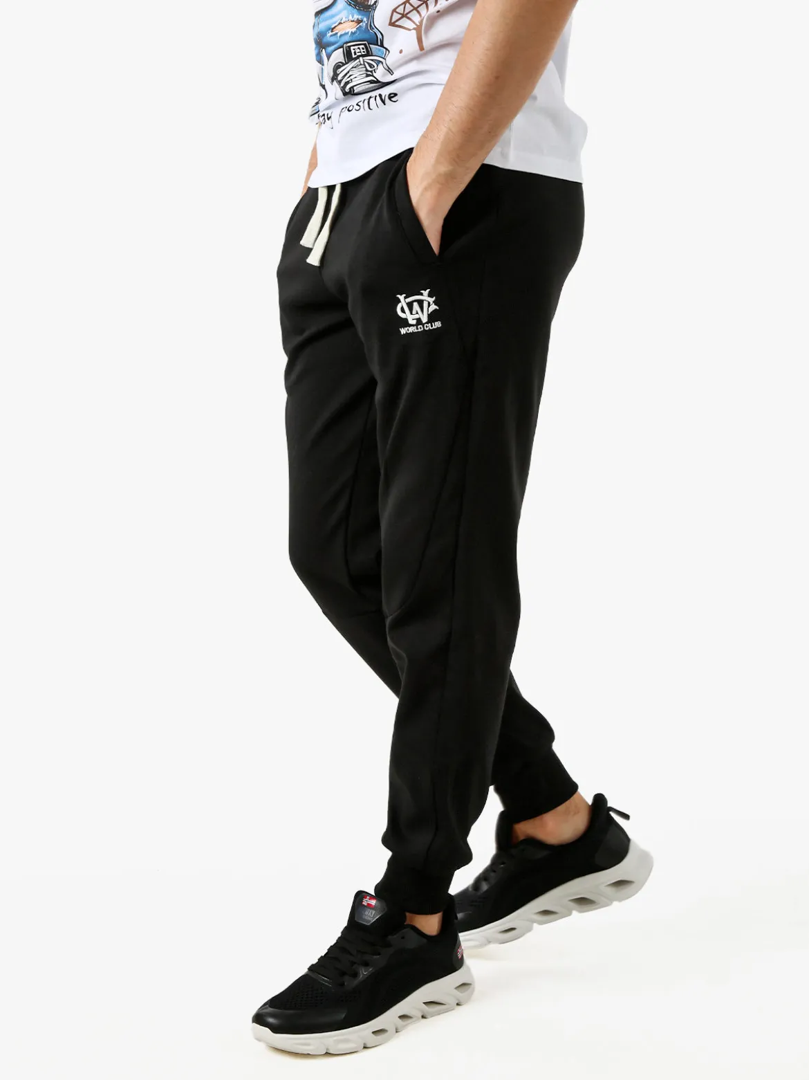 Jeans Yesed Pantaloni sportivi da uomo con coulisse e polsini - nero