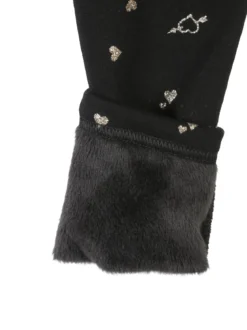 Jebellina Leggings da bambina cuori glitter con interno felpato - blu scuro