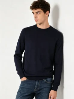 Johnny Looper Maglione girocollo da uomo in misto lana - blu scuro