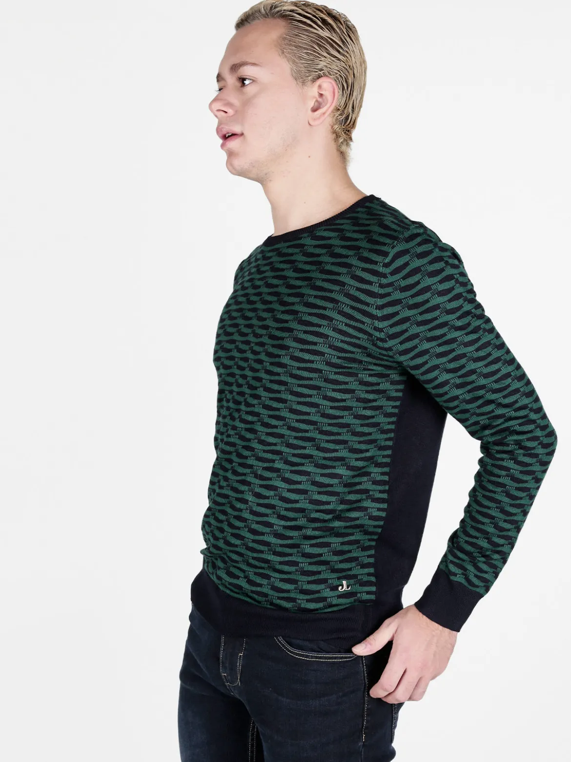 Johnny Looper Pullover da uomo girocollo con stampa bicolore sul davanti