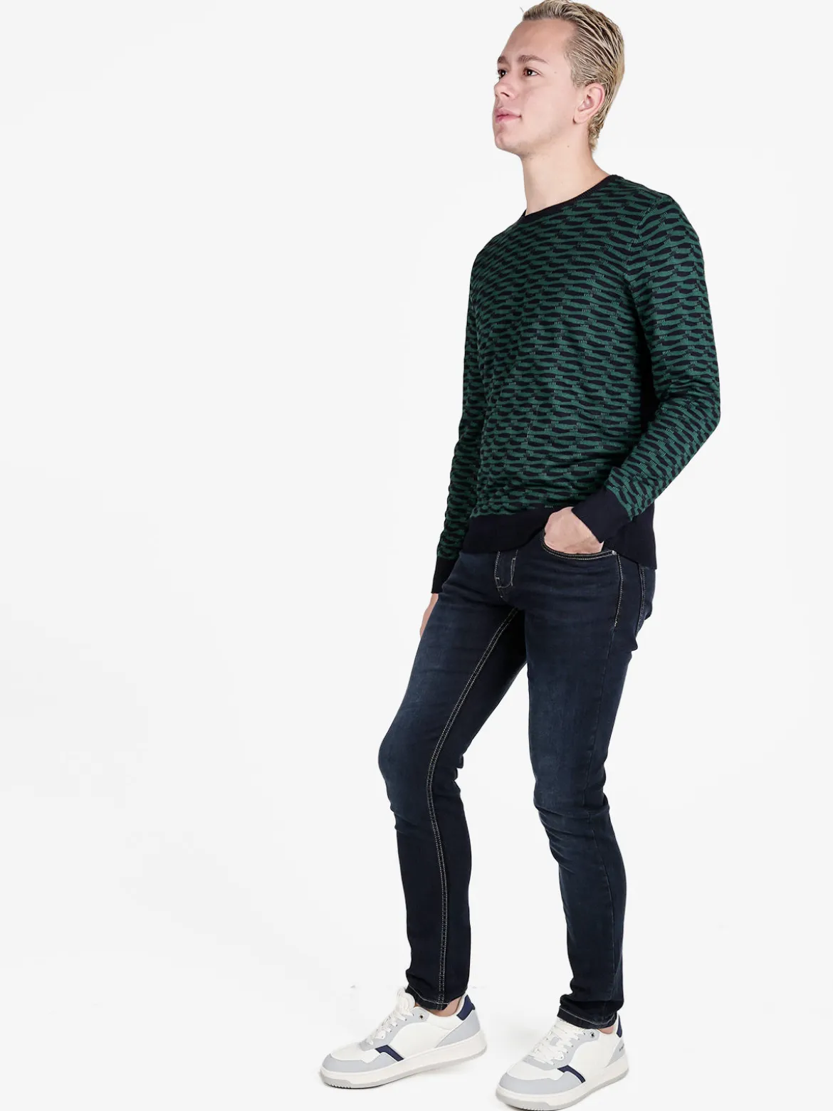 Johnny Looper Pullover da uomo girocollo con stampa bicolore sul davanti