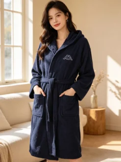 Kappa Accappatoio unisex in spugna con cappuccio - blu scuro