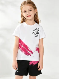 Kappa Completo corto da bambina in cotone con t-shirt e shorts - fucsia