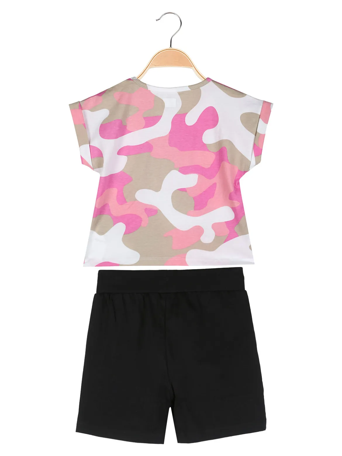 Kappa Completo corto da bambina in cotone con t-shirt mimetica e shorts - rosa