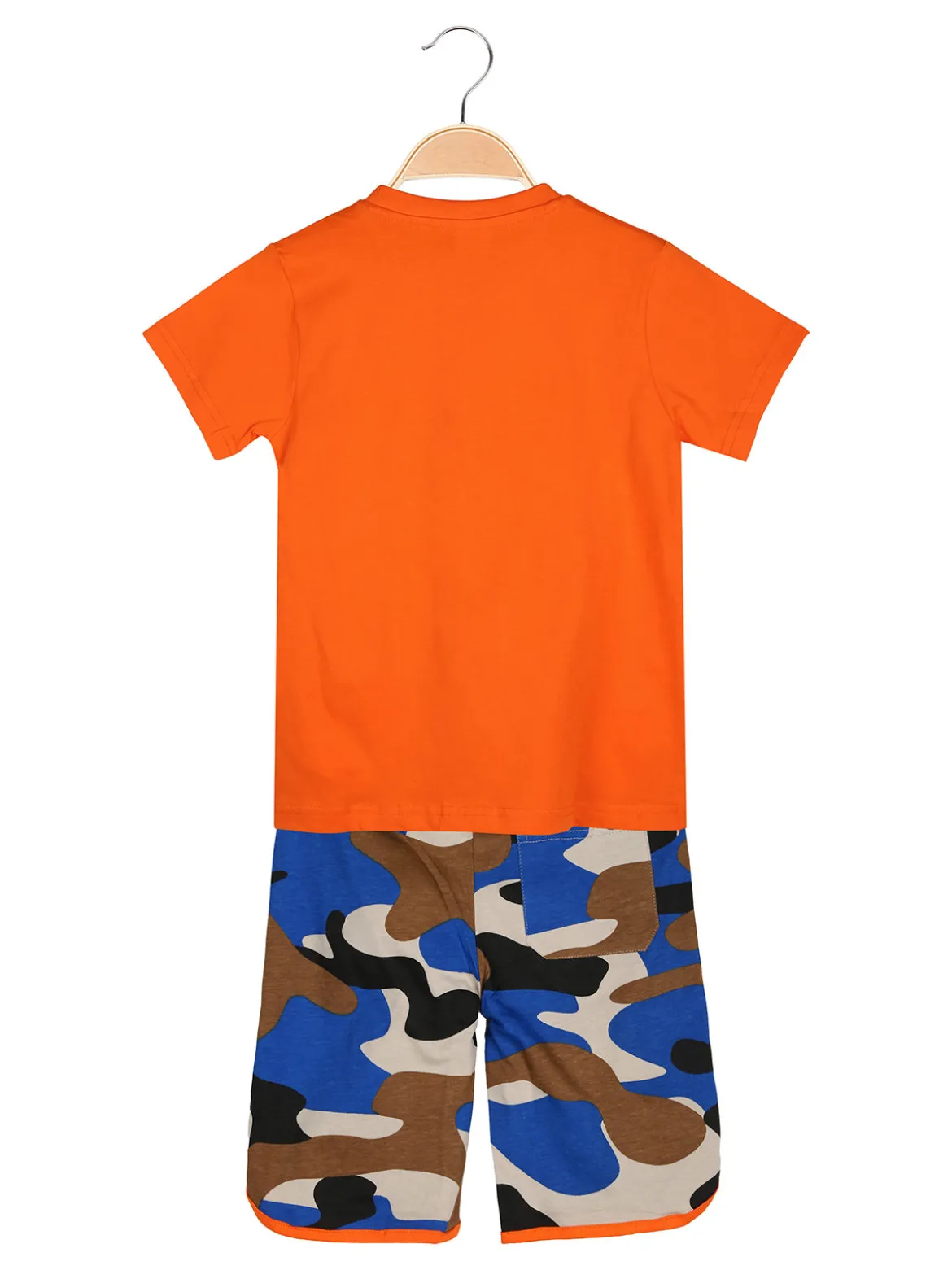 Kappa Completo corto da bambino in cotone con t-shirt e bermuda mimetici - arancione