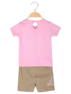 Kappa Completo corto da neonata in cotone con t-shirt orsacchiotto e shorts - rosa