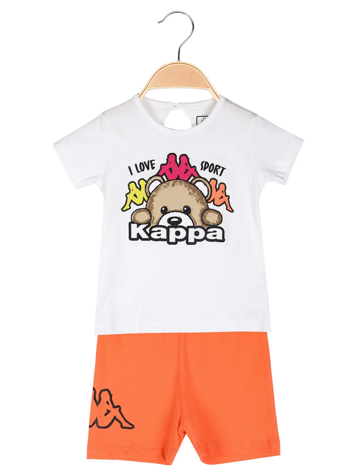 Kappa Completo corto da neonata in cotone con t-shirt orsacchiotto e shorts - bianco