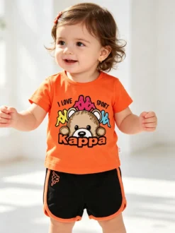 Kappa Completo corto da neonata 2 pezzi con t-shirt e shorts - arancione