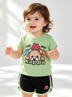 Kappa Completo corto da neonata 2 pezzi con t-shirt e shorts - verde chiaro