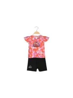 Kappa Completo corto da neonata 2 pezzi in cotone con maniche a volant e shorts - arancione