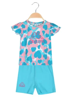 Kappa Completo corto da neonata 2 pezzi in cotone con maniche a volant e shorts - turchese