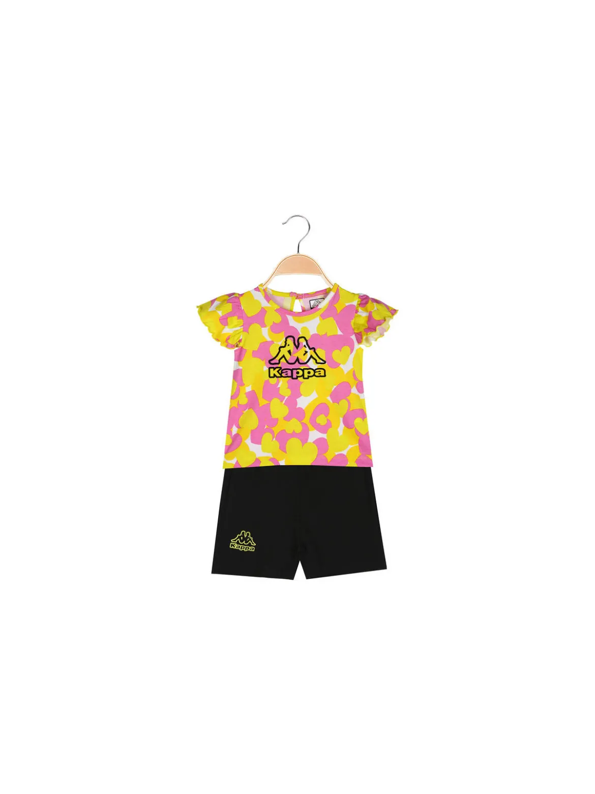 Kappa Completo corto da neonata 2 pezzi in cotone con maniche a volant e shorts - rosa