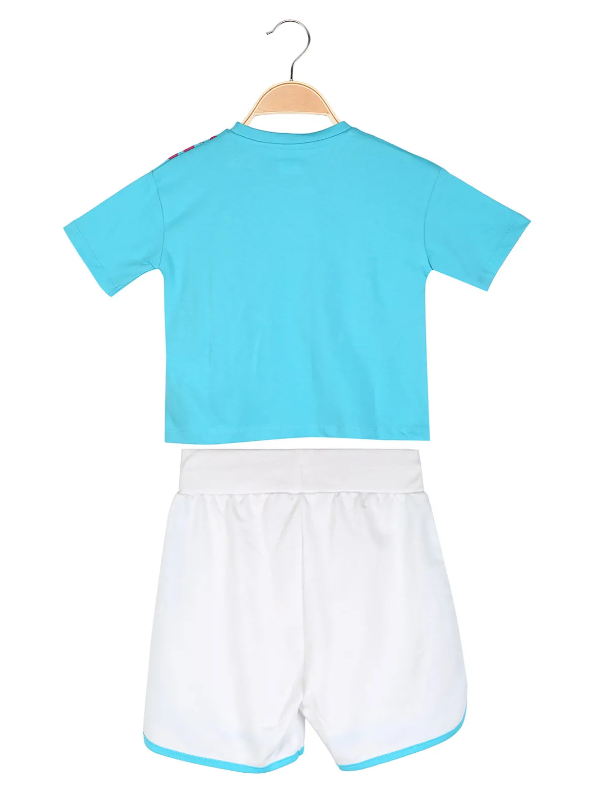 Kappa Completo corto da ragazza in cotone con t-shirt cropped e shorts - turchese