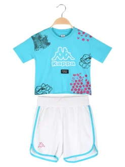 Kappa Completo corto da ragazza in cotone con t-shirt cropped e shorts - turchese