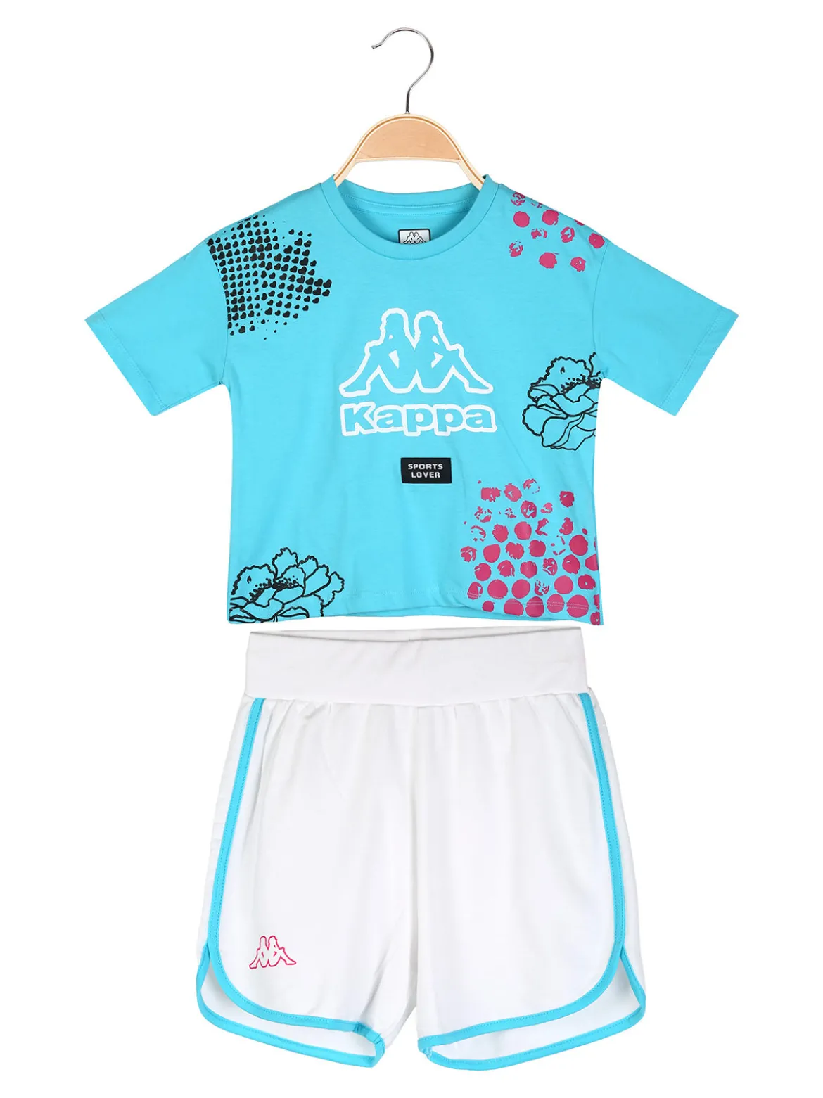 Kappa Completo corto da ragazza in cotone con t-shirt cropped e shorts - turchese