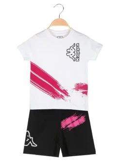 Kappa Completo corto da ragazza in cotone con t-shirt e shorts - bianco