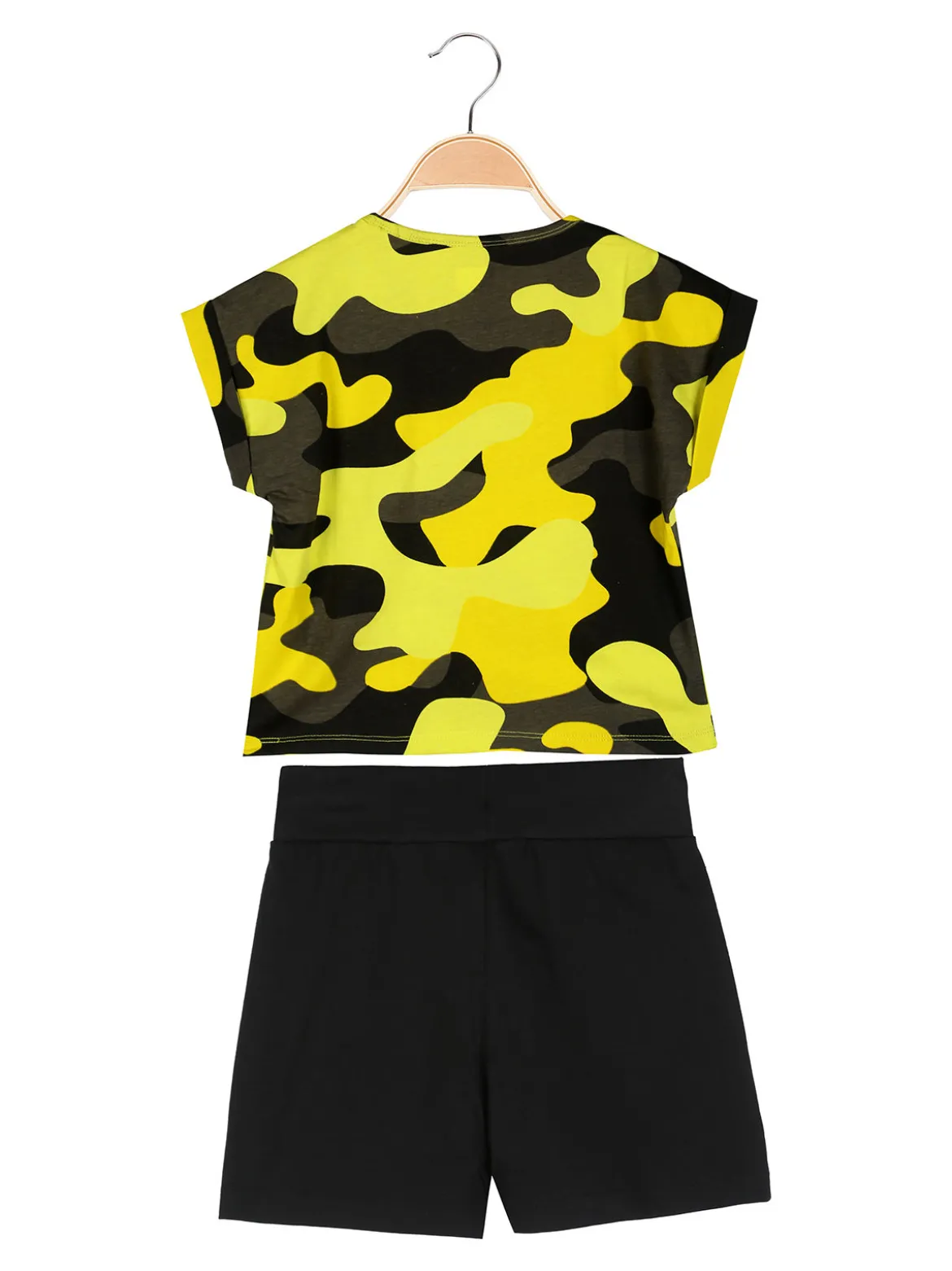 Kappa Completo corto da ragazza in cotone con t-shirt mimetica e shorts - giallo