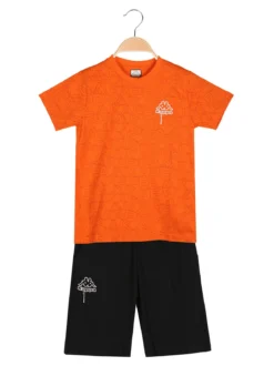 Kappa Completo corto da ragazzo in cotone con t-shirt logo e bermuda - arancione