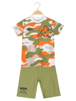 Kappa Completo corto 2 pezzi da bambino con t-shirt mimetica e bermuda - militare