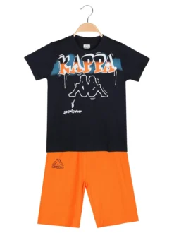 Kappa Completo corto 2 pezzi da bambino in cotone con t-shirt e bermuda - blu scuro