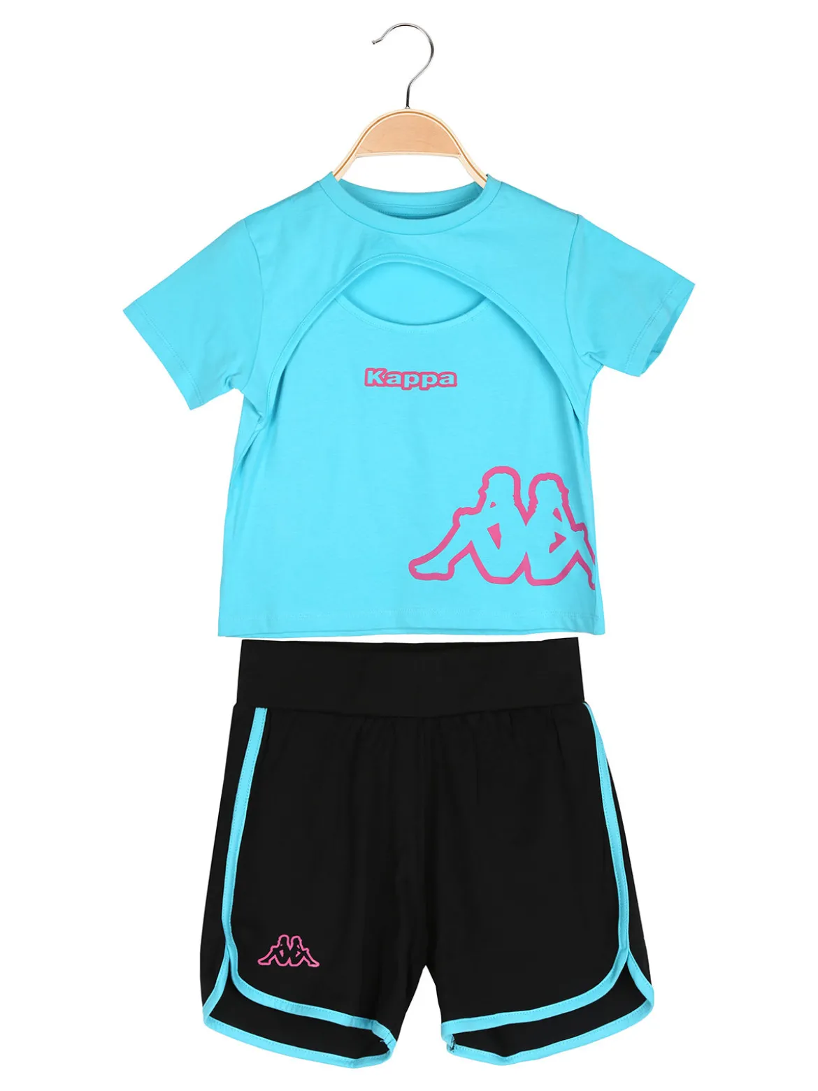 Kappa Completo corto 2 pezzi da ragazza con t-shirt e shorts - blu