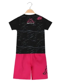 Kappa Completo corto 2 pezzi da ragazza in cotone con t-shirt e shorts - nero