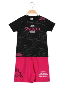 Kappa Completo corto 2 pezzi da ragazza in cotone con t-shirt e shorts - nero