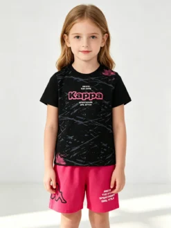 Kappa Completo corto 2 pezzi da ragazza in cotone con t-shirt e shorts - nero