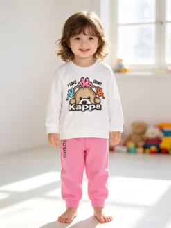 Kappa Completo tuta da neonata 2 pezzi con felpa e pantaloni in cotone - bianco