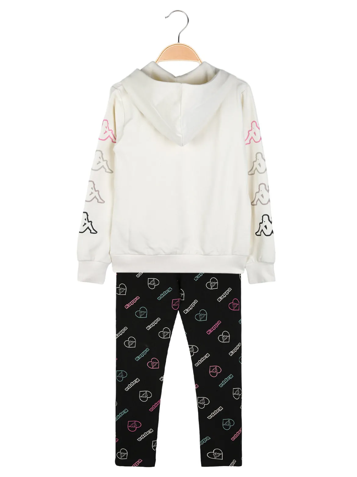 Kappa Completo tuta da ragazza con cappuccio e leggings logo - panna