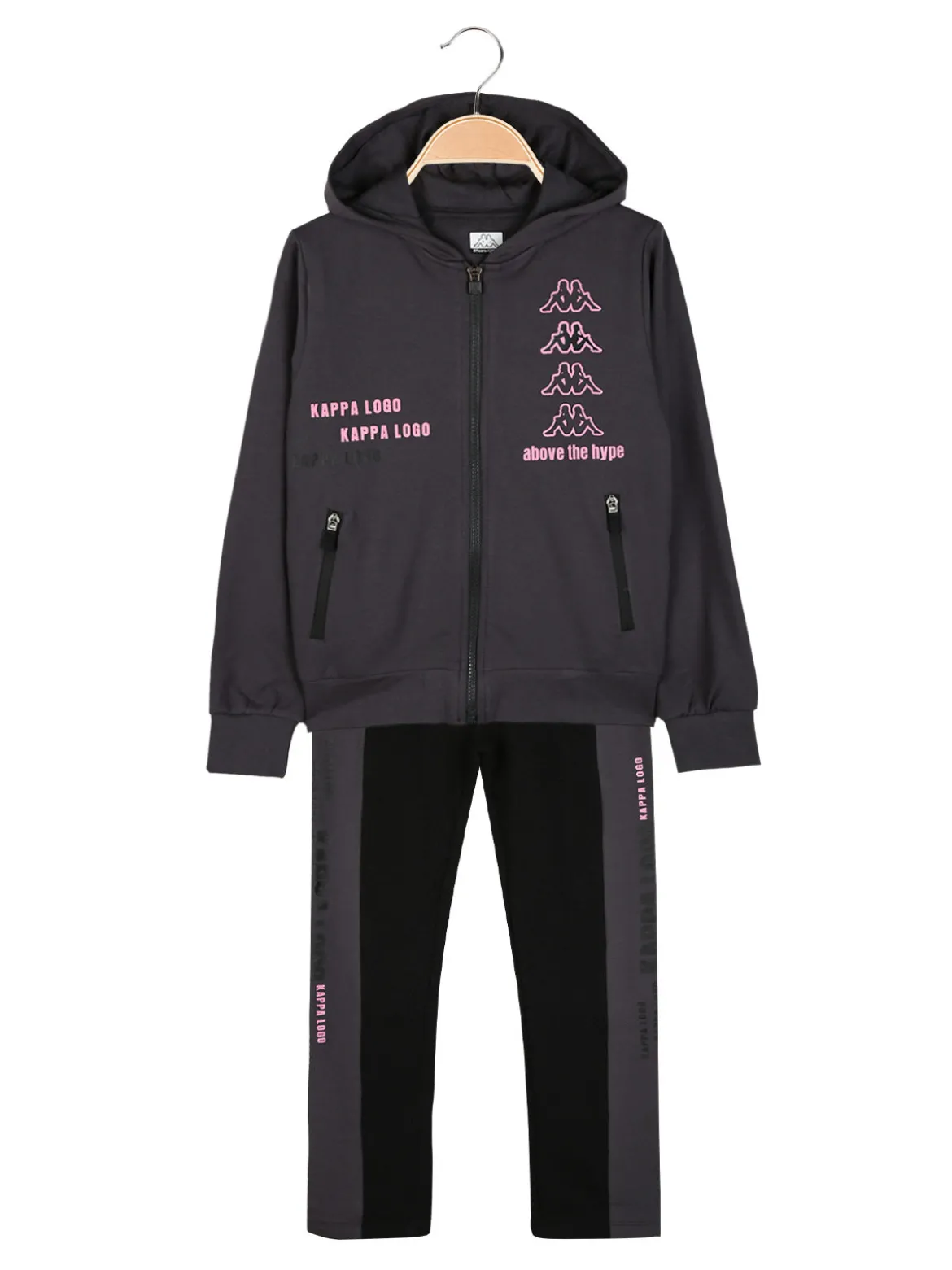 Kappa Completo tuta da ragazza con cappuccio e zip - grigio scuro