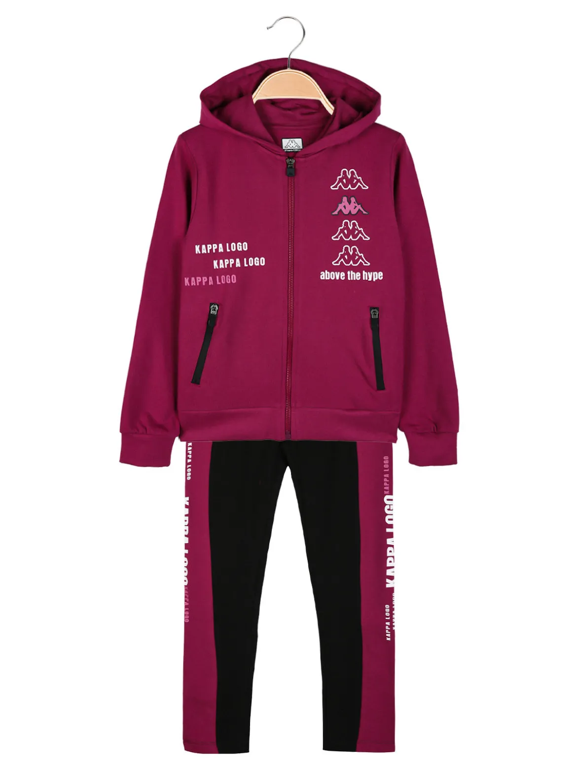Kappa Completo tuta da ragazza con cappuccio e zip - porpora