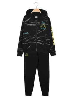 Kappa Completo tuta da ragazzo 2 pezzi con cappuccio e zip - nero
