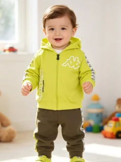 Kappa Completo tuta 2 pezzi da neonato in cotone con cappuccio e zip - giallo