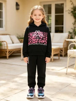 Kappa Completo tuta 2 pezzi da ragazza in cotone con cappuccio e logo - nero