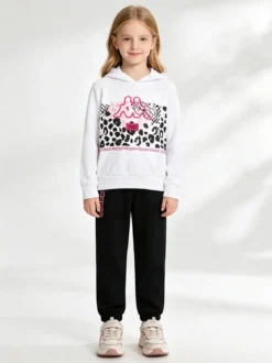 Kappa Completo tuta 2 pezzi da ragazza in cotone con cappuccio e logo - bianco