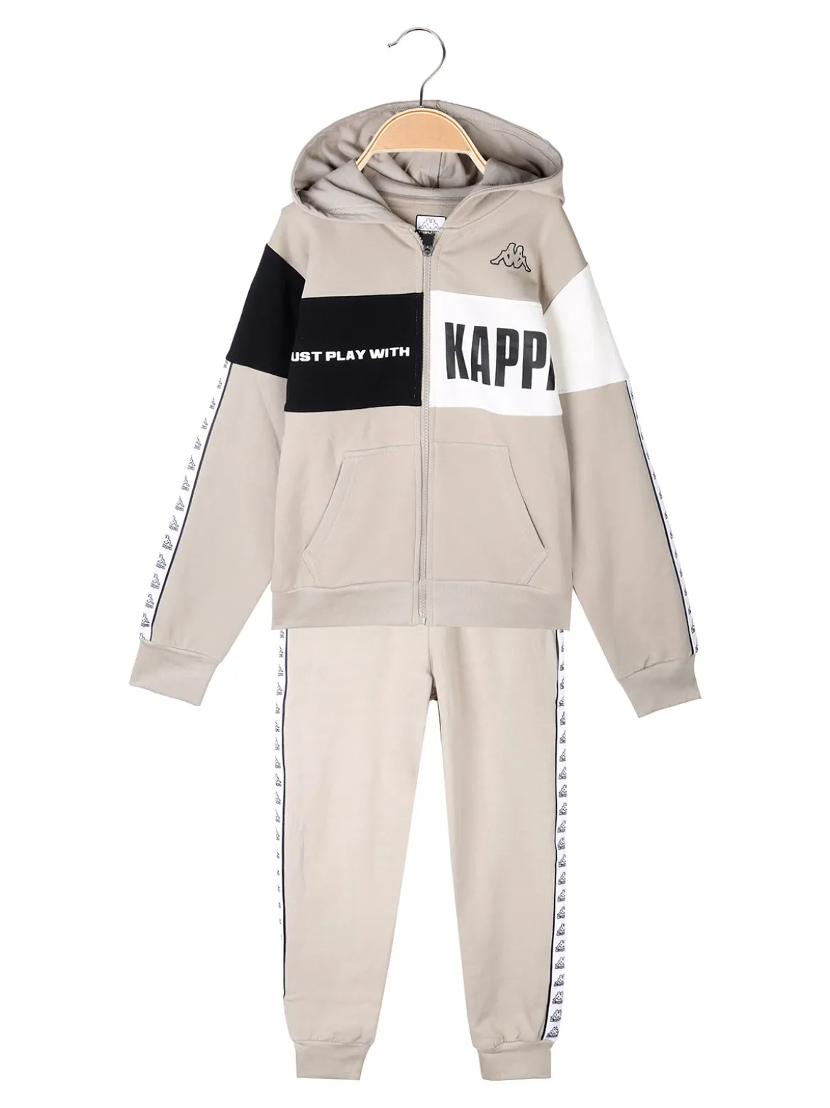 Kappa Completo tuta 2 pezzi da ragazzo con cappuccio e zip - sabbia